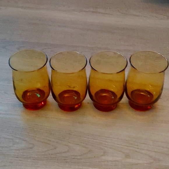 Vintage Tulip Amber Glass Flat Tumbles | Libbey Glass Company - Picture 1 of 3